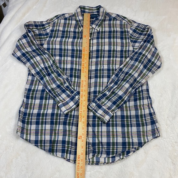 Vintage Ralph Lauren Linen Plaid Mens XL Custom Fit Button Down Shirt Preppy - Picture 3 of 9